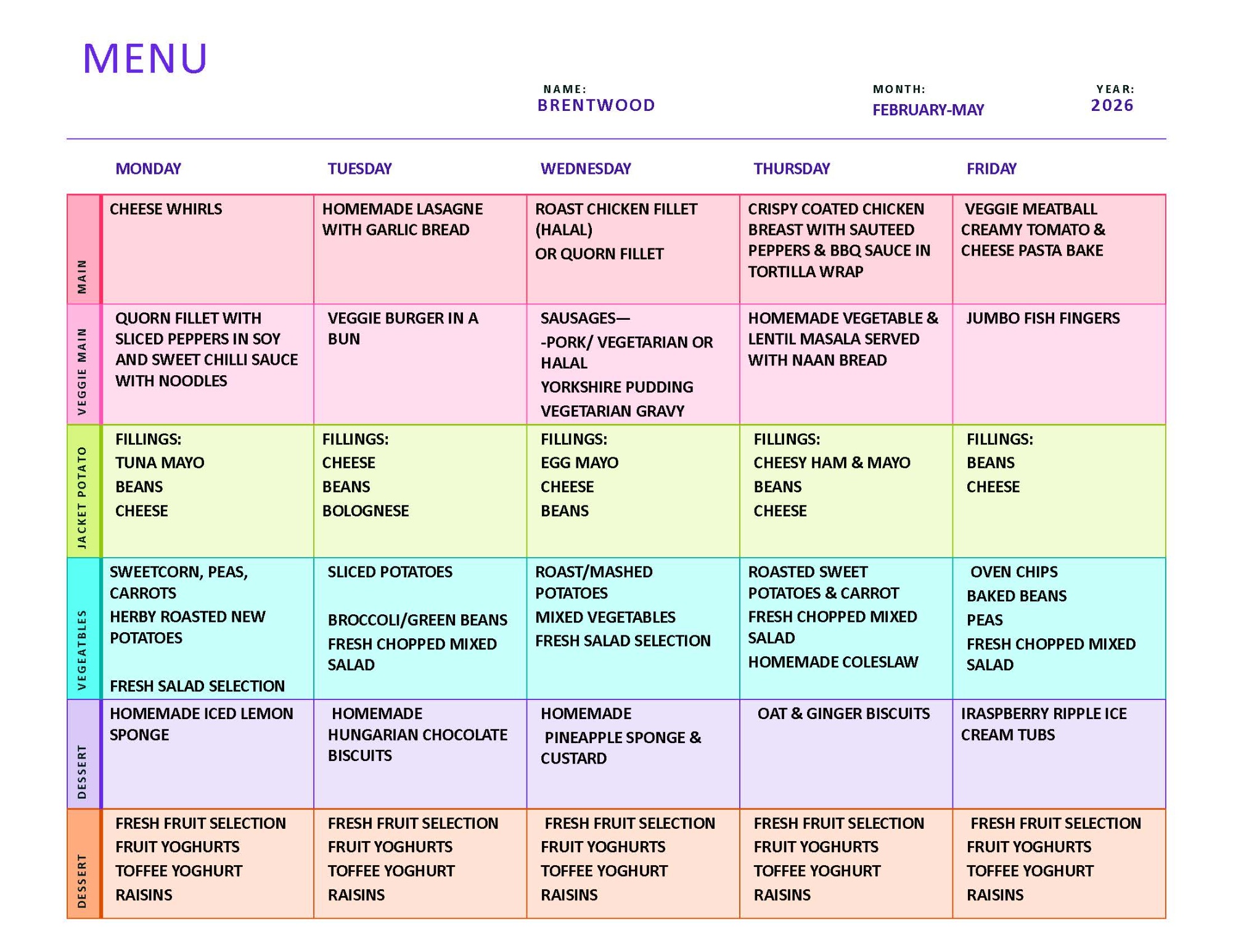 Menu - Spring 26