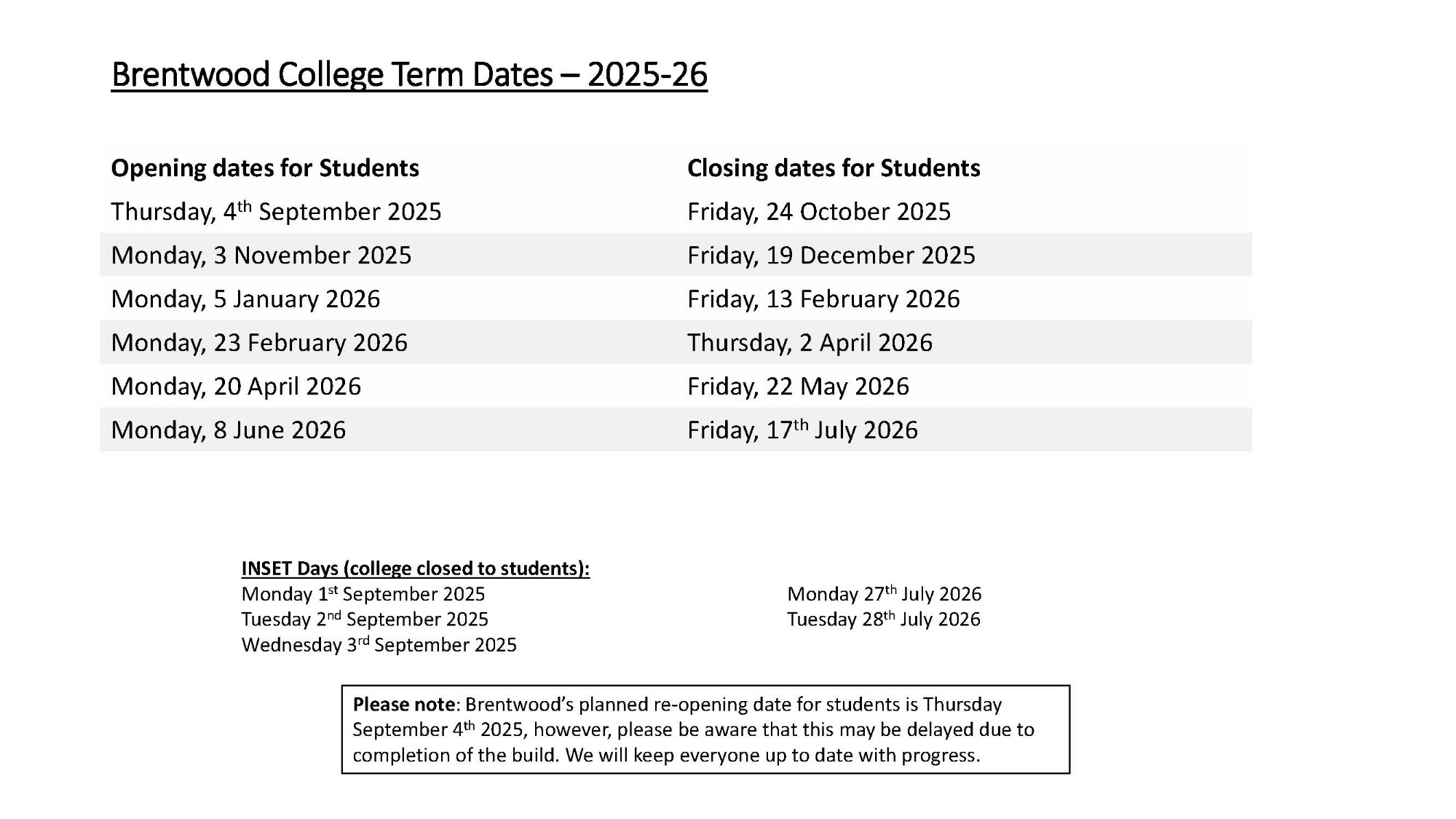 Term Dates 25-26: this academic year