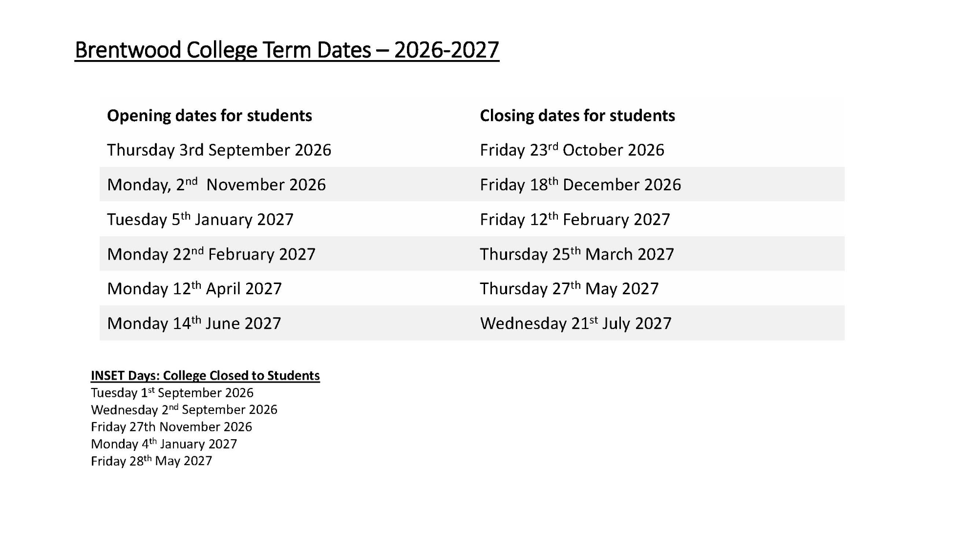 Term Dates 26-27: next academic year
